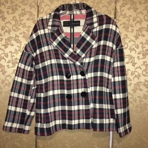 Zara NWT Plaid Pea Coat Jacket Medium M